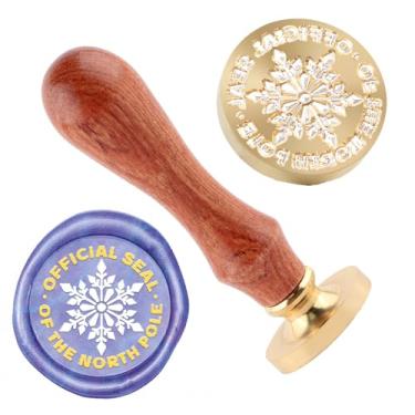 Imagem de Carimbo de lacre de cera de Natal, carimbo de vedação de floco de neve e uma cabeça de carimbos de cabo de madeira para decoração de presente, cartões de Natal, envelopes de ano novo, lacre de cera