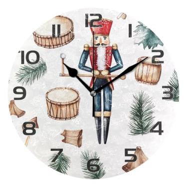 Imagem de YETTASBIN Relógio de parede quebra-nozes de Natal, silencioso, sem tique-taque, operado por bateria, relógio redondo decorativo criativo para cozinha, sala de estar, banheiro, decoração de escritório