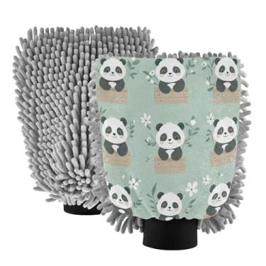 Imagem de STAYTOP Luvas fofas para lavagem de carro panda de desenho animado, 2 peças, luvas de microfibra de chenille, sem arranhões, panos de esponja de lavagem ultra absorventes para carros, limpeza