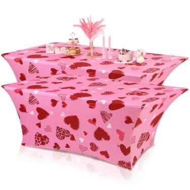 Imagem de Oudain 2 peças de capa de mesa elástica para o dia dos namorados, 1,8 m, rosa, dia dos namorados, elastano, decoração de festa esportiva para festas de fim de ano, celebração, piquenique, jantar