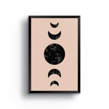 Imagem de Quadro Decorativo Minimalista Lua Crescente eucatex, Arte de Parede em Preto e Bege, Estilo Moderno, Moldura Preta 60X40