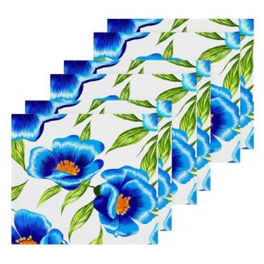 Imagem de Burbuja Blue Flowers Toalhas de algodão pacote com 6, toalhas de rosto altamente macias e absorventes para banheiro, mão, cozinha, academia, limpeza, 30 x 30 cm