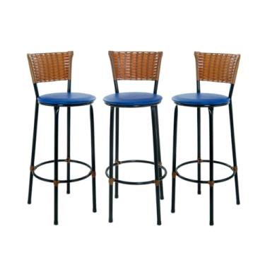 Imagem de JOGO DE 3 BANQUETAS ALTA DE COZINHA AREA GOURMET MOVEIS DE JUNCO AREA(Azul)