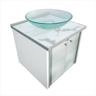 Imagem de Gabinete Para Banheiro Cris Compact com Cuba de Vidro e Válvula Cromada, Branco - Cris Metal