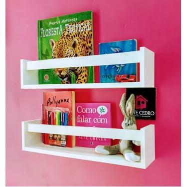 Imagem de Prateleira de Parede em MDF Branco, 55cm x 10cm x 6cm, Kit com 2 Unidades, Organizador para Livros e Decoração