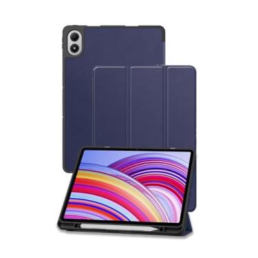 Imagem de Capa para tablet Redmi Pad 2 Pro de 12,1 polegadas, capa de couro FJIASTB resistente a arranhões com suporte de três dobras, hibernar/despertar automático (azul escuro)