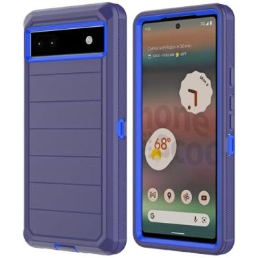 Imagem de Capa protetora resistente para Google Pixel 6, azul marinho e azul, design de camada dupla