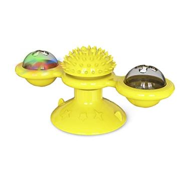 Imagem de Brinquedos interativos de moinho vento para gatos com catnip luz LED e ventosa interior engraçados filhotes gato mastigação exercício brincadeira interativa Reduz ansiedade Aumenta QI TPR macio
