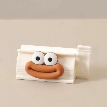 Imagem de Dispensador de pasta de dente fácil de apertar – design fofo de boca grande, acessório manual de banheiro para uso sem esforço de pasta de dente (branco)