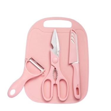 Imagem de Conjunto 4 Peças de Utensílios de Cozinha, Faca, Tesoura, Descascador, Tábua de Corte, Aço Inoxidável, Sortido