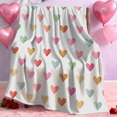 Imagem de Cobertor de Dia dos Namorados, Corações Boho, Cobertores de Dia dos Namorados, Amor Romântico Rosa Verde Vermelho Corações Decorativos Macio Confortável Flanela Casa Sofá Sofá Cadeira Decoração 152 x