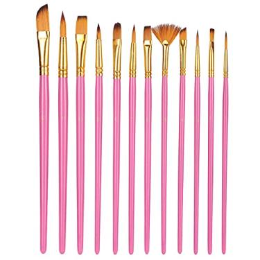 Imagem de SIWOTED 12Pcs Conjunto de pincéis de nylon Escovas de cabelo para pintura a óleo/acrílico/aquarela/guache (Rosa Vermelha)