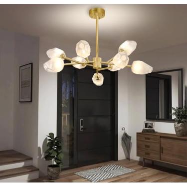 Imagem de Lustre moderno de meados do século XX sobre a mesa, com 15 lâmpadas em formato de globo estilo Sputnik, luminária pendente criativa com cúpula de vidro, luminária de teto suspensa em metal p