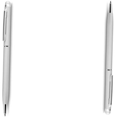 Imagem de Caneta Esferográfica Touch Screen Metálica, Corpo Emborrachado, Escrita Azul, Ponta Fina 0.7mm, Design Moderno, para Escritório, 14.5cm (Kit 2 Prata)