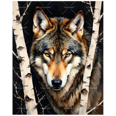 Imagem de Kit de pintura de animais selvagens por números para adultos - Pintura em close-up de lobo DIY em tela 40,6 x 50,8 cm, conjunto de tinta acrílica, adequado para iniciantes, arte para decoração de casa