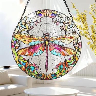 Imagem de 1 peça de decoração para pendurar apanhador de sol de acrílico colorido, medalhão de libélula, decoração de janela de 18 cm com design de estilo vitral impresso, ideia de presente e ornamento de