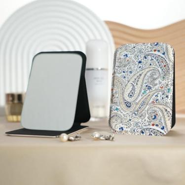 Imagem de Espelho de maquiagem portátil da série Boêmio, mini espelho de maquiagem portátil dobrável, espelho de contorno quadrado portátil de dupla face, adequado para todos em várias ocasiões