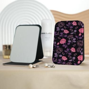 Imagem de Espelho de maquiagem portátil vintage pastoral floral, mini espelho de maquiagem portátil dobrável, espelho de contorno quadrado portátil vertical, adequado para todos em várias ocasiões