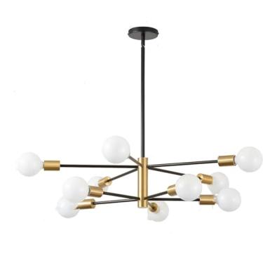 Imagem de ZGCNDS Lustre dourado moderno de 6 luzes com vidro branco fosco, candelabro Sputnik ajustável para sala de jantar e cozinha