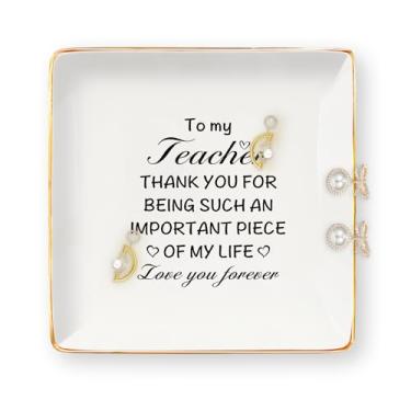 Imagem de Presentes de agradecimento de professores para mulheres - Presentes de fim de ano para professores para professoras bandeja de joias de cerâmica prato de bijuteria prato bugiganga prato de Natal