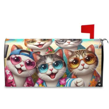 Imagem de Capas de caixa de correio magnéticas grandes de gatos fofos para primavera férias outono capas decorativas de caixa de correio, tamanho grande 64 x 53 cm