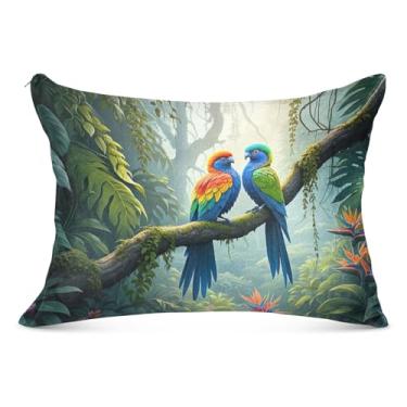 Imagem de Capa de travesseiro de flanela grande floral tropical papagaio colorido com zíper longo King Queen tamanho padrão fronha macia, tamanho corporal, 53 cm x 137 cm