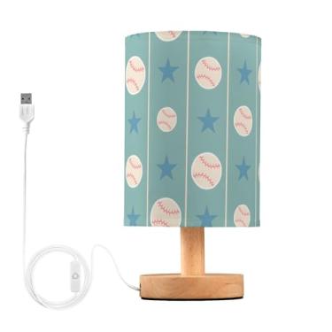 Imagem de Joisal Lâmpada noturna de bola de beisebol abstrata para quarto abajur de linho abajur de mesa lateral, decoração de quarto