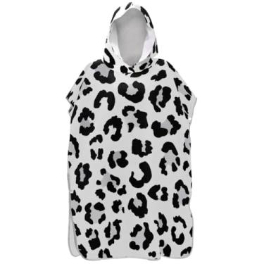 Imagem de Joisal Poncho de surf preto e branco com manchas de leopardo para trocador adulto plus size unissex poncho adulto com capuz toalha de natação