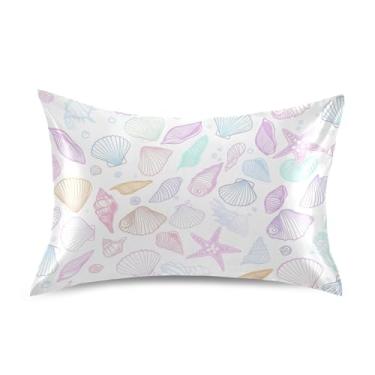 Imagem de Fronhas de cetim estampa de arte refrescante padrão Queen King fronha de cama travesseiro cuidados com o cabelo tamanho queen 76.2 cm x 50.8 cm linda praia estrela do mar cor pastel