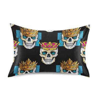 Imagem de Skulls Black Cool Art Padrão Queen King Size Fronhas de Cetim Linda Decoração de Quarto Estética King Size 101,6 cm x 50,8 cm