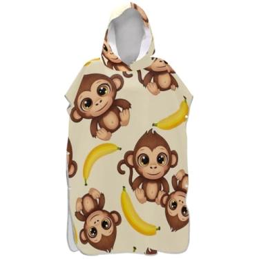 Imagem de Joisal Poncho de surfe para adultos trocador com capuz toalha de natação bonito plus size adulto ponchos para mulheres bonitos desenhos animados macacos amarelos