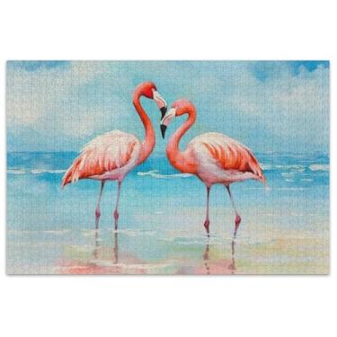 Imagem de Flamingos Praia Aquarela 500 Peças Quebra-cabeça para Adultos Presentes Adultos Elefante Branco Paisagem Quebra-cabeça Colorido Floral