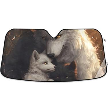 Imagem de Guarda-sol de carro fofo família lobo personalizado para para-brisa acessórios de carro dobráveis universais persianas para-brisa frontal L, 144.8 cm x 80.0 cm