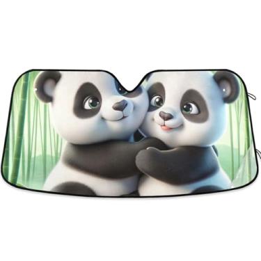 Imagem de Guarda-sol personalizado Valentine Penda Bears para para-brisa de carro universal dobrável acessórios de carro pára-brisas proteção contra sol L, 144,8 cm x 80 cm