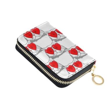 Imagem de Carteira feminina de couro com bloqueio de RFID, linda carteira masculina pequena com bolso para moedas, estampa de gato, coração vermelho, dia dos namorados