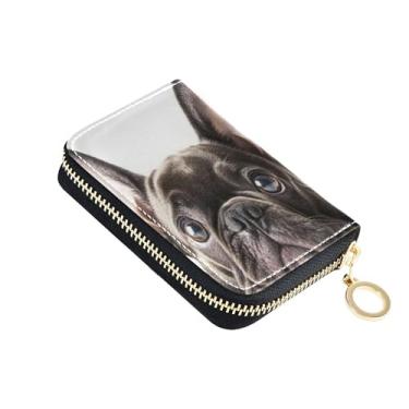 Imagem de Carteira feminina pequena com bloqueio de RFID, carteira de couro com zíper, buldogue francês, close-up