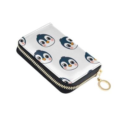 Imagem de Carteira feminina de designer de couro com porta-cartões com bloqueio de RFID, pinguins fofos, carteira masculina branca com bolso para moedas