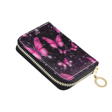 Imagem de Carteira feminina com bloqueio de RFID, carteira de couro para viagem com zíper, borboleta, floral, rosa