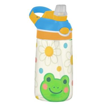 Imagem de Garrafa de água infantil Tritan de 473 ml com tampa de palha, garrafa de água esportiva portátil de 473 ml, copo infantil reutilizável à prova de vazamento, alça de transporte, lindas margaridas de