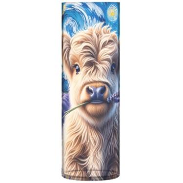 Imagem de Vaso cilíndrico noturno estrelado de vaca Highland para decoração de mesa grande vaso de plástico bonito personalizado decorações de outono para casa, 30 cm x 9,9 cm