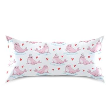 Imagem de Wassud Capa de almofada de cetim para cabelo e pele Seal with Balls Dia dos Namorados Capas de almofada respiráveis tamanho king size com fecho de envelope