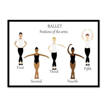 Imagem de Ballet Positions Dance Poster Ballerina Education Wall Art Prints Canvas Painting Pictures Ballet Studio Dance Room Home Decor (SKU4,12 x 40,6 cm = (30 x 40 cm), moldura de metal preto)