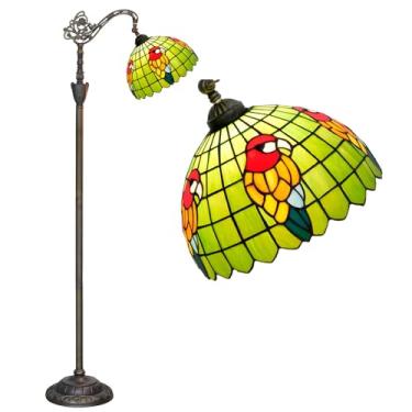 Imagem de Luminária de chão estilo Tiffany com vitral em arco, 30x45x160 cm, haste flexível ajustável, luminária de canto para leitura, decoração para quarto e sala de estar, papagaio.