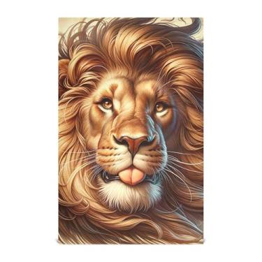 Imagem de Conjunto de toalha de prato de cozinha divertido decorativo leão engraçado animal cáqui toalha de chá de mão panos fofos para lavar louça absorventes 45 x 71 cm, 1 pacote