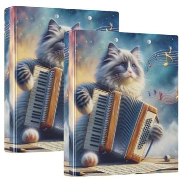 Imagem de Fichários personalizados de 3 anéis de 3 anéis de gato fofo brincando de acordeão com 200 folhas, 3 pastas de anéis, fichário de escritório fofo, 31,5 x 27 x 6 cm, pacote com 2