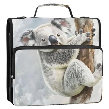 Imagem de Organizador de fichário com zíper fofo com estampa de urso coala, 3 anéis, fichário fofo com alça de ombro para portfólio escolar, suporte de 500 folhas