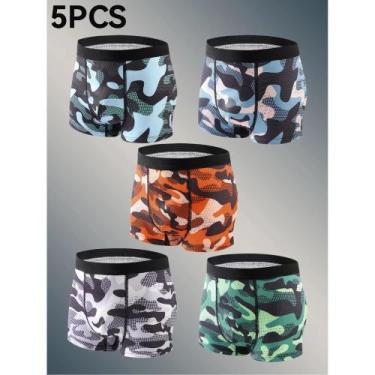 Imagem de Cuecas Boxer Camufladas Para Meninos, Pacote Com 5, Macias, Elásticas,