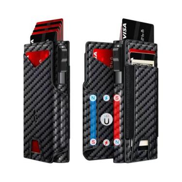 Imagem de Carteira Masculina Slim De Couro Preto Com Bloqueio RFID E Suporte Par