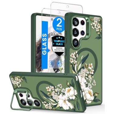 Imagem de Dretal Capa magnética para S26 Ultra floral, suporte de lente integrado, protetor de tela, capas magnéticas translúcidas foscas, à prova de choque, mulheres, meninas, estampa de flores para S26 Ultra