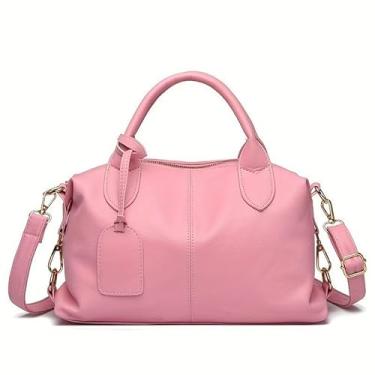 Imagem de Bolsa de Mão Feminina em Couro Sintético, Alça Transversal Ajustável, Design Elegante, Preta (Rosa)